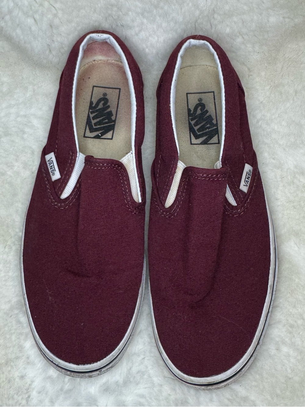 Vans Slip-On Canvas Shoes in Burgundy
Women’s Size 7